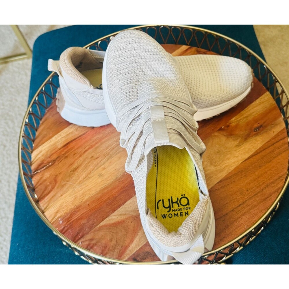Ryka Jumpstart Lace Slip-on Knit Upper Wms Sz 7.5 White Sneakers